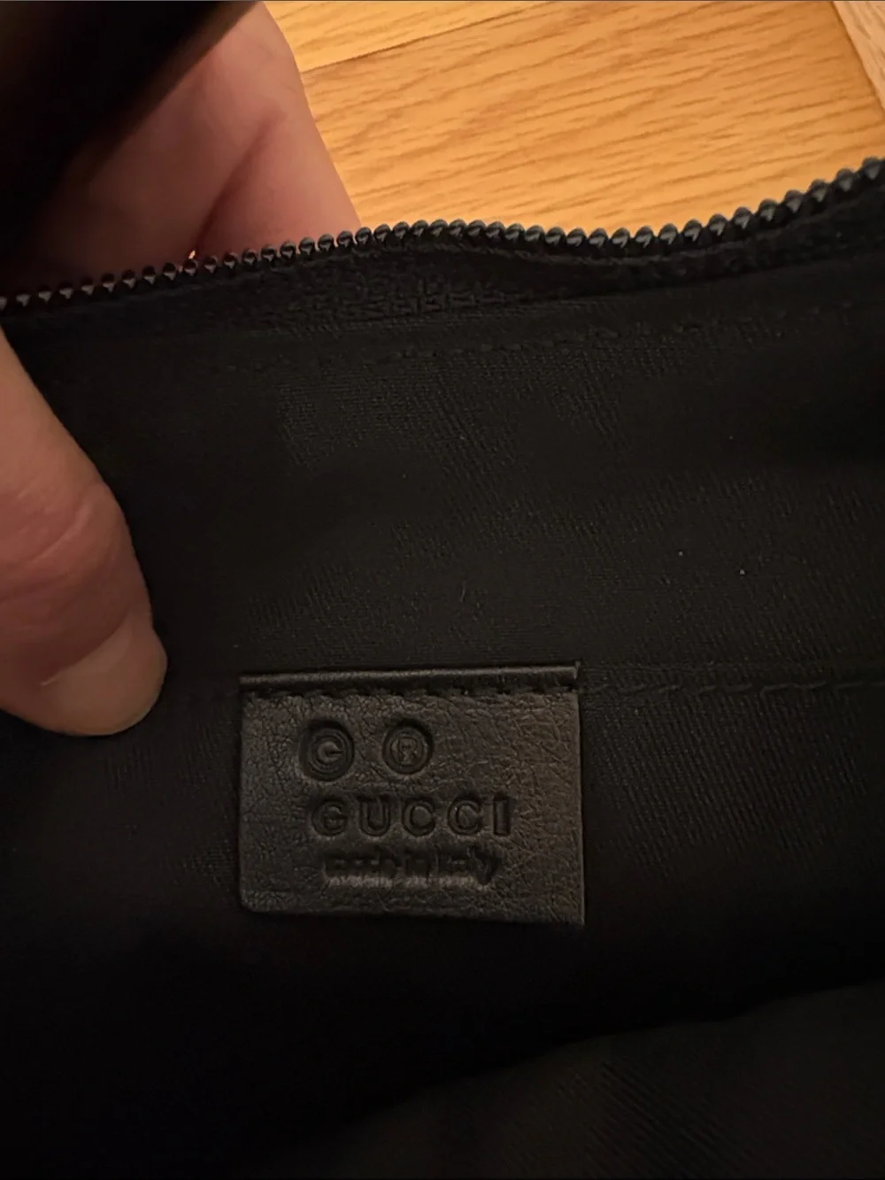 Gucci GG Canvas Half Moon Hobo Shoulder Bag Black Leather Trim